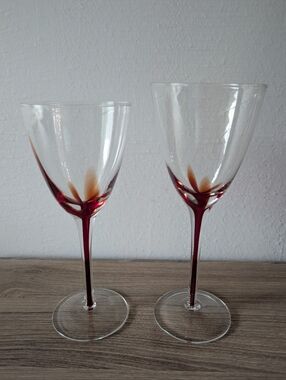 Hand Blown Vintage Redish Brown Filament Stem Wine Glasses - Pier 1 - Set Of 2